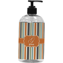 Orange & Blue Stripes Plastic Soap / Lotion Dispenser (16 oz - Large - Black) (Personalized)