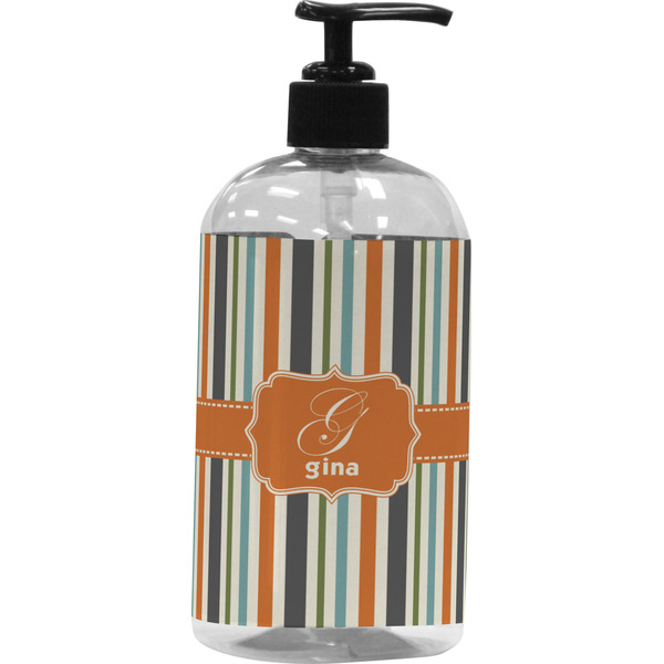 Custom Orange & Blue Stripes Plastic Soap / Lotion Dispenser (Personalized)