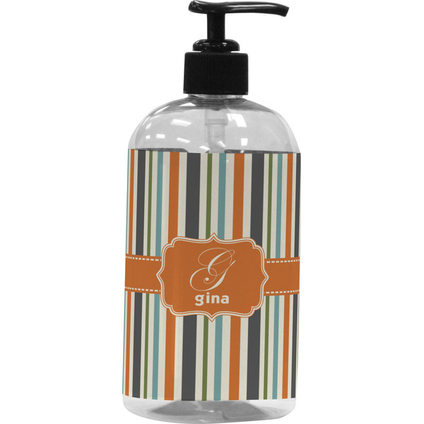Custom Orange & Blue Stripes Plastic Soap / Lotion Dispenser (16 oz - Large - Black) (Personalized)