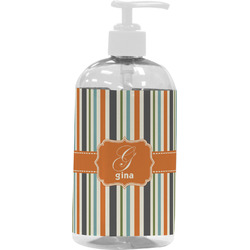 Orange & Blue Stripes Plastic Soap / Lotion Dispenser (16 oz - Large - White) (Personalized)