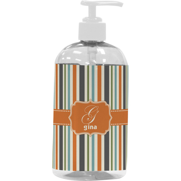 Custom Orange & Blue Stripes Plastic Soap / Lotion Dispenser (16 oz - Large - White) (Personalized)