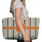Orange & Blue Stripes Large Rope Tote Bag - In Context View