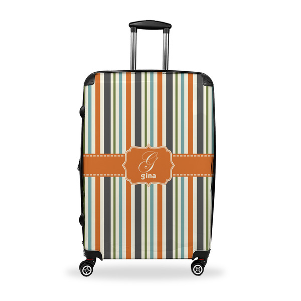 Custom Orange & Blue Stripes Suitcase - 28" Large - Checked w/ Name and Initial