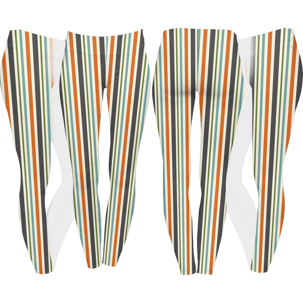 Orange & Blue Stripes Leggings Turn Around - Apvl