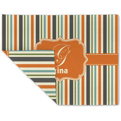 Orange & Blue Stripes Double-Sided Linen Placemat - Single w/ Name and Initial