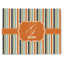 Orange & Blue Stripes Single-Sided Linen Placemat - Single w/ Name and Initial