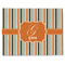 Orange & Blue Stripes Single-Sided Linen Placemat - Single w/ Name and Initial