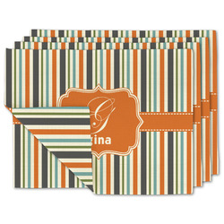 Orange & Blue Stripes Linen Placemat w/ Name and Initial