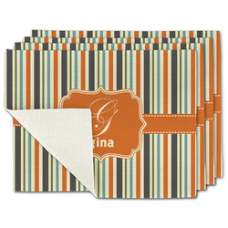 Orange & Blue Stripes Single-Sided Linen Placemat - Set of 4 w/ Name and Initial