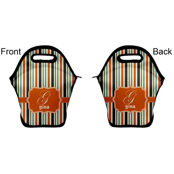 Orange & Blue Stripes Lunch Bag - Front and Back
