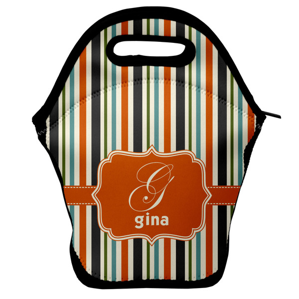 Custom Orange & Blue Stripes Lunch Bag w/ Name and Initial