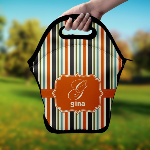 Orange & Blue Stripes Lunch Bag - Hand