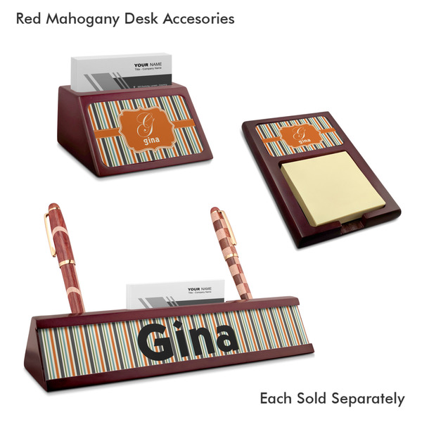 Orange & Blue Stripes Mahogany Desk Accessories