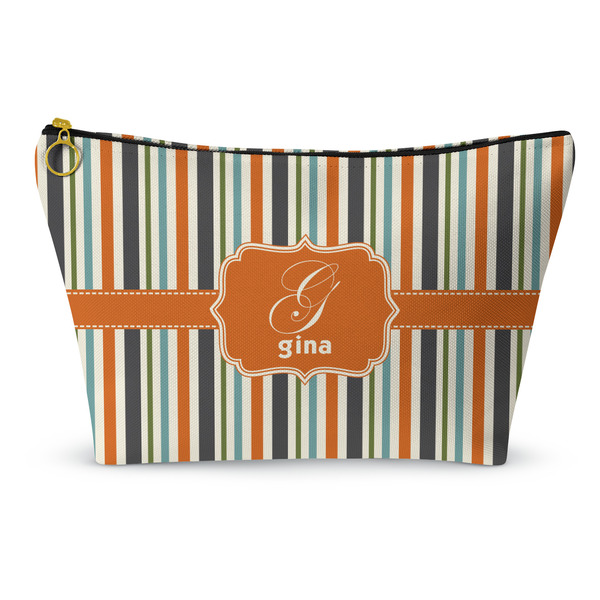 Custom Orange & Blue Stripes Makeup Bag (Personalized)