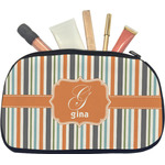 Orange & Blue Stripes Makeup / Cosmetic Bag - Medium (Personalized)