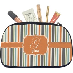 Orange & Blue Stripes Makeup / Cosmetic Bag - Medium (Personalized)