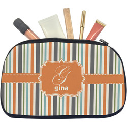 Orange & Blue Stripes Makeup / Cosmetic Bag - Medium (Personalized)