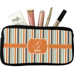 Orange & Blue Stripes Makeup / Cosmetic Bag - Small (Personalized)