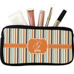 Orange & Blue Stripes Makeup / Cosmetic Bag - Small (Personalized)