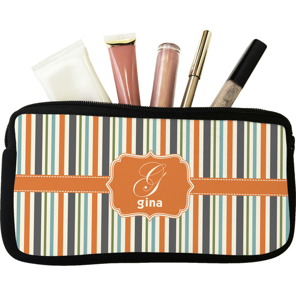 Custom Orange & Blue Stripes Makeup / Cosmetic Bag (Personalized)