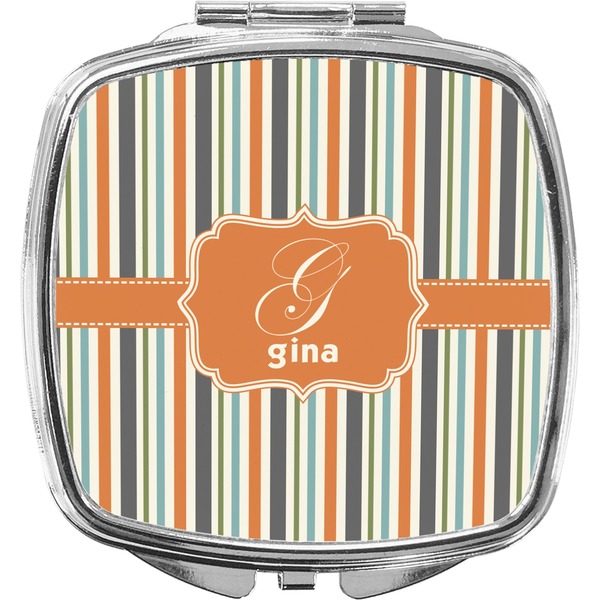 Custom Orange & Blue Stripes Compact Makeup Mirror (Personalized)