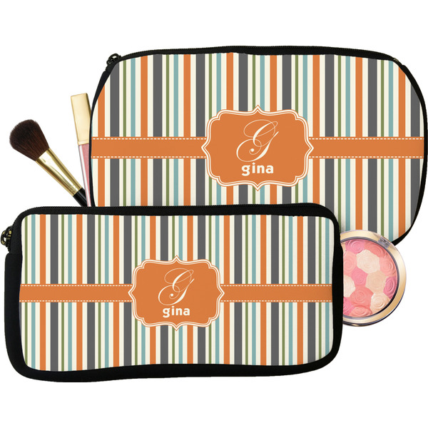 Orange & Blue Stripes Makeup / Cosmetic Bags (Select Size)