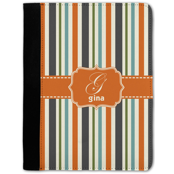Custom Orange & Blue Stripes Notebook Padfolio - Medium w/ Name and Initial