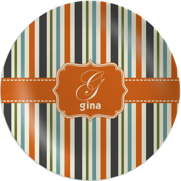 Custom Orange & Blue Stripes Melamine Plate (Personalized)