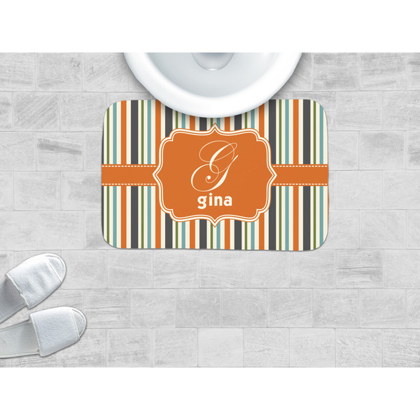Orange & Blue Stripes Memory Foam Bath Mat - LIFESTYLE
