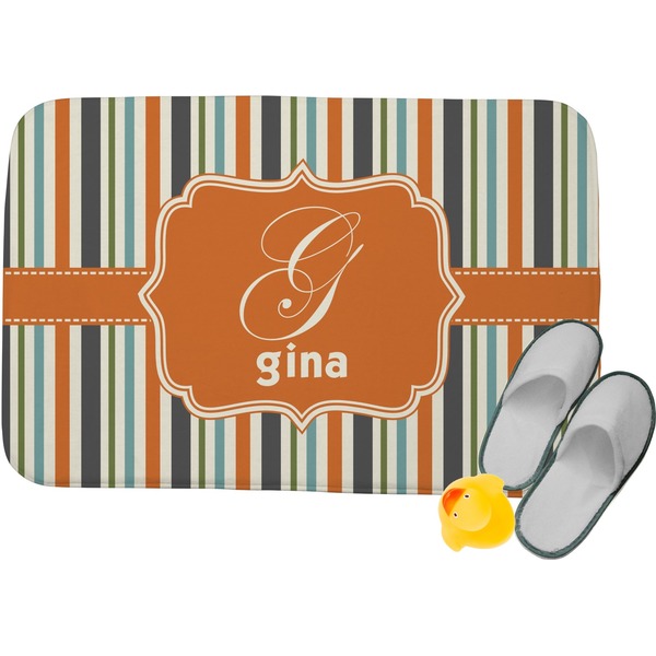 Custom Orange & Blue Stripes Memory Foam Bath Mat - 34"x21" (Personalized)