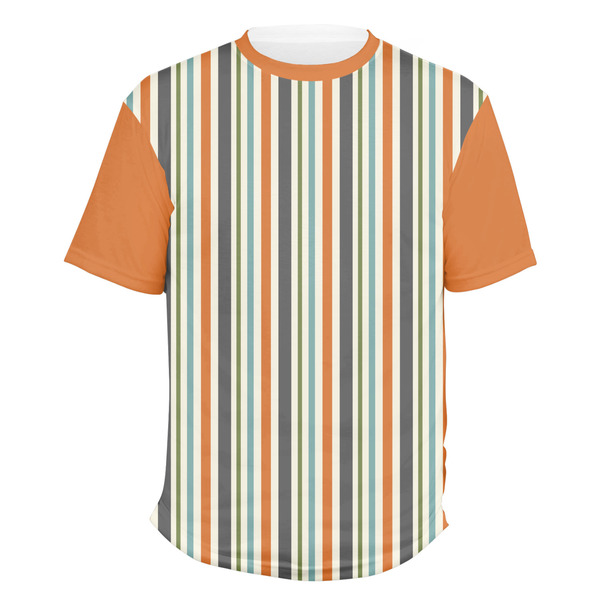 Custom Orange & Blue Stripes Men's Crew T-Shirt - Small
