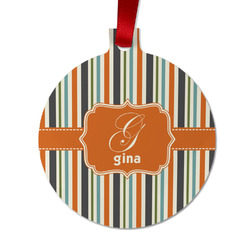 Orange & Blue Stripes Metal Ball Ornament - Double Sided w/ Name and Initial