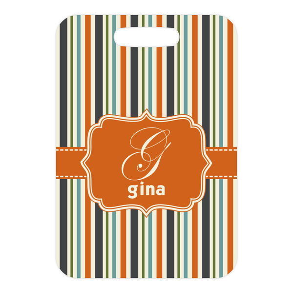 Orange & Blue Stripes Metal Luggage Tag - Front Without Strap