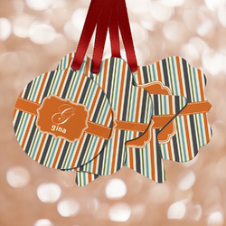 Orange & Blue Stripes Metal Ornaments - Double Sided w/ Name and Initial