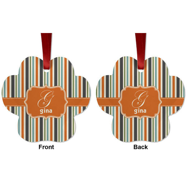 Orange & Blue Stripes Metal Paw Ornament - Front and Back