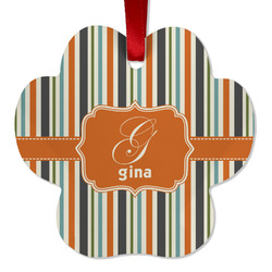 Orange & Blue Stripes Metal Paw Ornament - Double Sided w/ Name and Initial