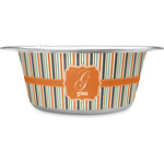 Orange & Blue Stripes Stainless Steel Dog Bowl (Personalized)