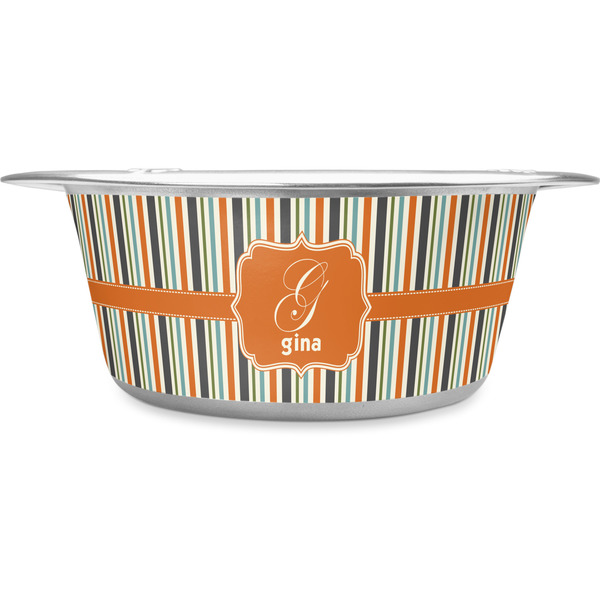 Custom Orange & Blue Stripes Stainless Steel Dog Bowl (Personalized)