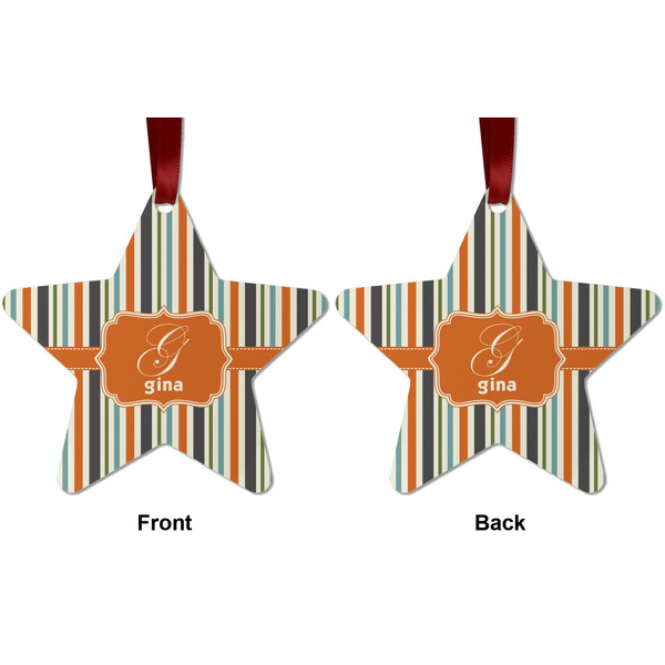 Orange & Blue Stripes Metal Star Ornament - Front and Back