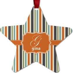 Orange & Blue Stripes Metal Star Ornament - Double Sided w/ Name and Initial