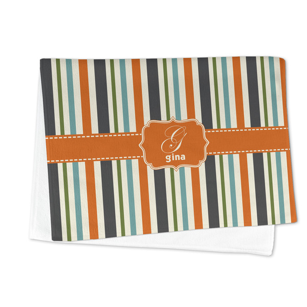 Orange & Blue Stripes Microfiber Dish Towel - FOLDED HALF