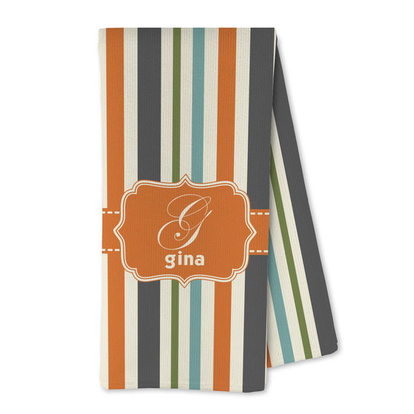 Custom Orange & Blue Stripes Kitchen Towel - Microfiber (Personalized)