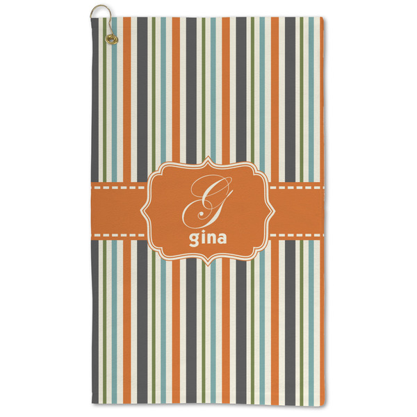 Custom Orange & Blue Stripes Microfiber Golf Towel - Large (Personalized)