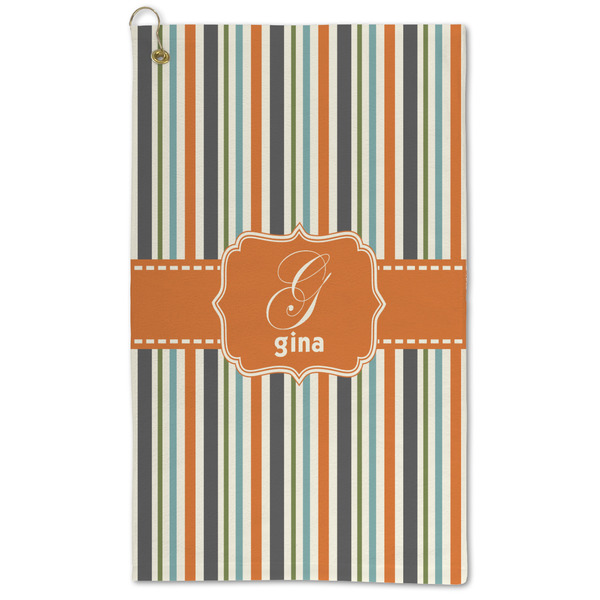 Custom Orange & Blue Stripes Microfiber Golf Towel - Large (Personalized)