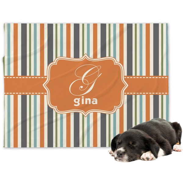 Custom Orange & Blue Stripes Dog Blanket - Large (Personalized)