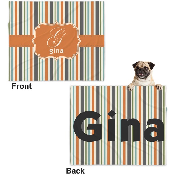 Orange & Blue Stripes Microfleece Dog Blanket - Large- Front & Back