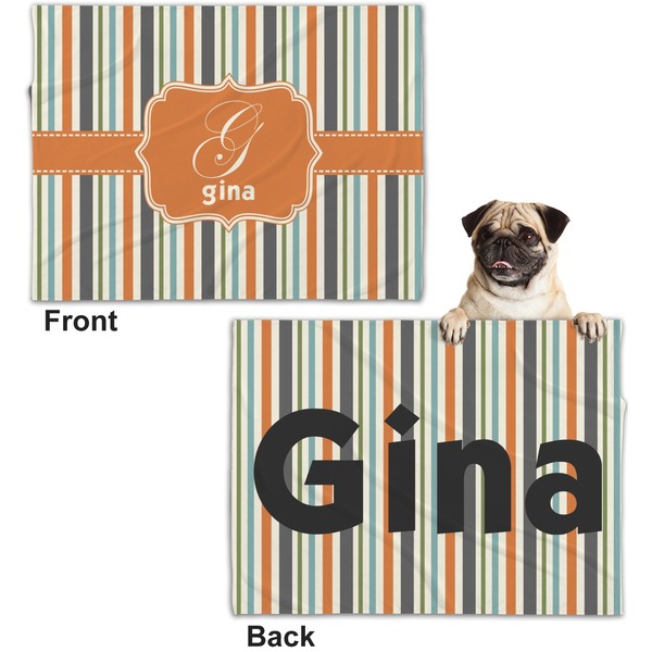 Orange & Blue Stripes Microfleece Dog Blanket - Regular - Front & Back