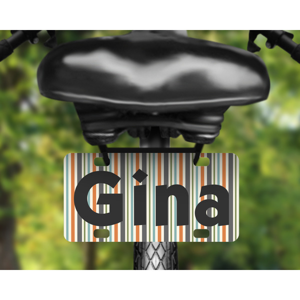 Orange & Blue Stripes Mini License Plate on Bicycle