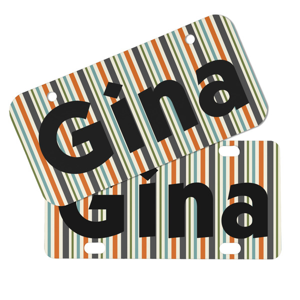 Orange & Blue Stripes Mini License Plates - MAIN (4 and 2 Holes)