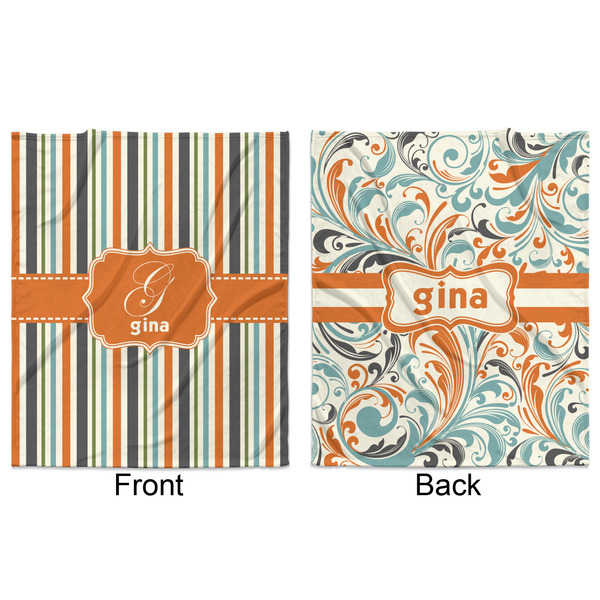 Orange & Blue Stripes Minky Blanket - 50"x60" - Double Sided - Front & Back